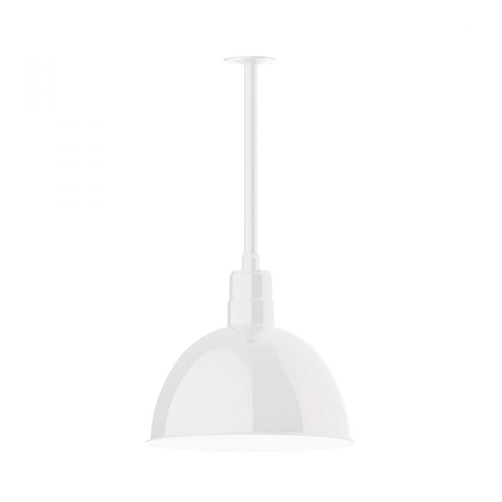 16" Deep Bowl shade, stem mount pendant with wire grill, White