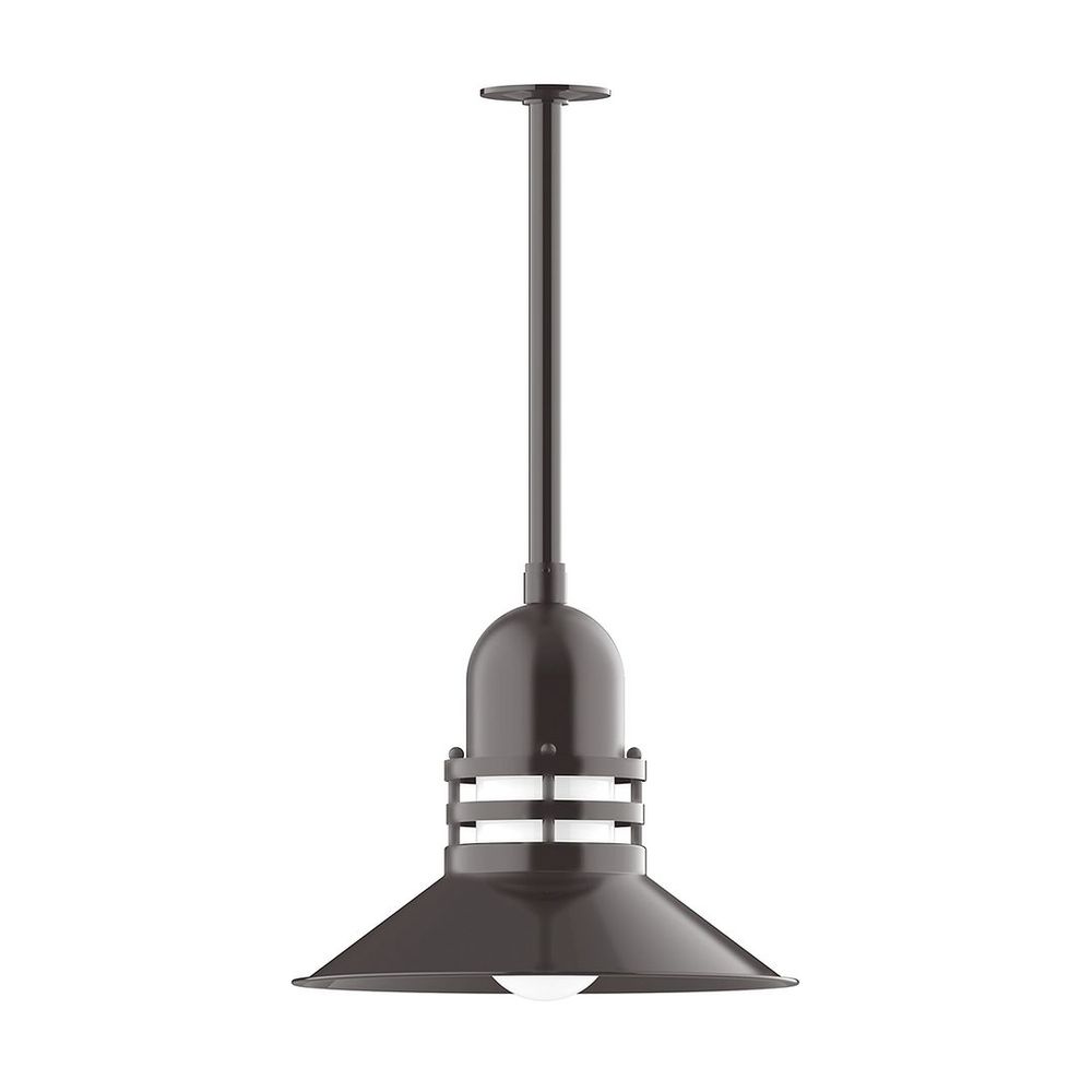 16" Atomic shade, stem mount pendant with canopy, Frosted Glass, Architectural Bronze