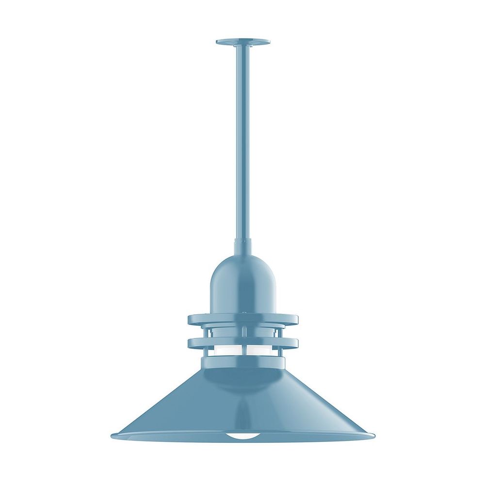 20" Atomic shade, stem mount pendant with canopy, Frosted Glass, Light Blue