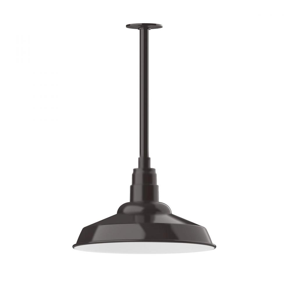 16" Warehouse shade, stem mount pendant with wire grill, Architectural Bronze