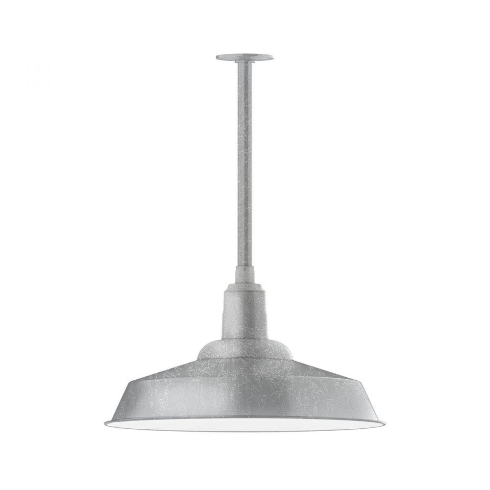 20" Warehouse shade, stem mount pendant with wire grill, Painted Galvanized