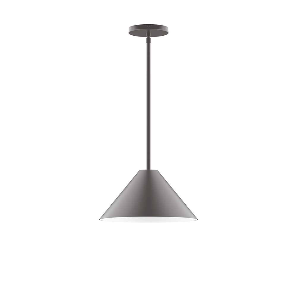 12" Pinnacle Stem Hung Pendant with 6 inch white opal glass globe, Bronze Matte