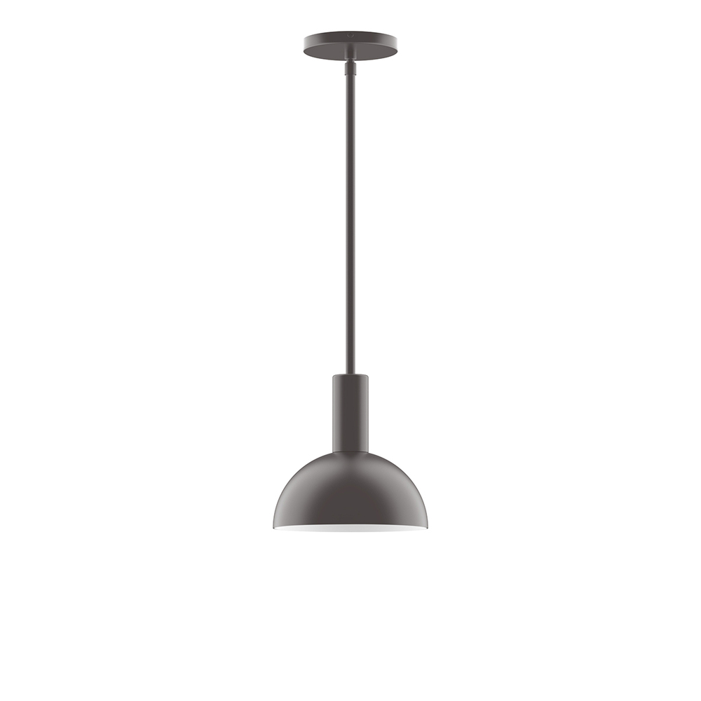 8" Ray Stem Hung Pendant with 6 inch white opal glass globe, Bronze Matte