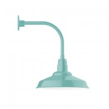 Montclair Light Works GNU184-48-G05 - 16" Warehouse shade, Curved Arm wall mount with clear glass and cast guard, Sea Green