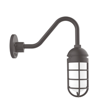 Montclair Light Works GNV050-57-G07 - Vaportite, no shade, gooseneck wall mount with frosted glass and cast guard, Bronze Matte