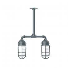 Montclair Light Works MSA050-40 - Vaportite, 2-light stem hung pendant with clear glass and cast guard, Slate Gray