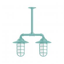 Montclair Light Works MSA052-48-T24 - Vaportite, Style A shade, 2-light stem hung pendant with clear glass and cast guard, Sea Green