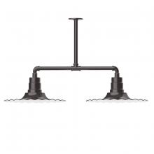 Montclair Light Works MSD159-51-T36-G05 - 16" Radial shade, 2-light stem hung pendant with clear glass and cast guard, Architectural Bronz