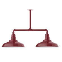 Montclair Light Works MSD184-55-T36-G05 - 16" Warehouse shade, 2-light stem hung pendant with clear glass and cast guard, Barn Red