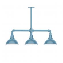 Montclair Light Works MSK105-54-T30-W08 - 8" Cafe shade, 3-light stem hung pendant with wire grill, Light Blue