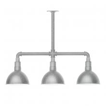 Montclair Light Works MSK114-49-T36-G05 - 8" Deep Bowl shade, 3-light stem hung pendant with clear glass and cast guard, Painted Galvanize