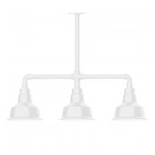 Montclair Light Works MSK180-44-T36-W08 - 8" Warehouse shade, 3-light stem hung pendant with wire grill, White