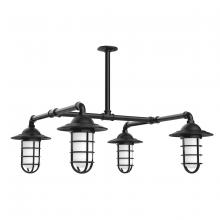 Montclair Light Works MSP052-41-T30 - Vaportite, Style A shade, 4-light stem hung pendant with clear glass and cast guard, Black