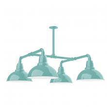 Montclair Light Works MSP106-48-T24-G05 - 12" Cafe shade, 4-light stem hung pendant with clear glass and cast guard, Sea Green
