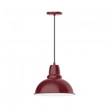 Montclair Light Works PEB107-55-C21-G05 - 14" Cafe shade, pendant with white cord and canopy, clear glass and cast guard, Barn Red