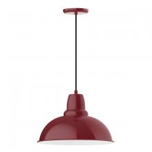 Montclair Light Works PEB108-55-C23-W16 - 16" Cafe shade, pendant with red and white zig zag fabric cord and canopy, wire grill, Barn Red