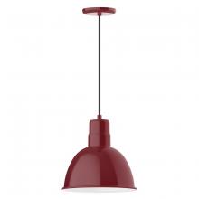 Montclair Light Works PEB116-55-C23-G05 - 12" Deep Bowl shade, pendant w/ red & white zig zag fabric cord & canopy, clear glass & cast gua