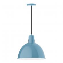 Montclair Light Works PEB117-54-C24-G05 - 16" Deep Bowl shade, pendant w/ cool tweed fabric cord & canopy, clear glass & cast guard