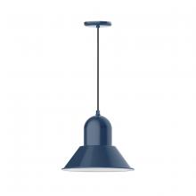Montclair Light Works PEB124-50-C04 - 14" Prima shade, pendant with black and white houndstooth fabric cord and canopy, Navy