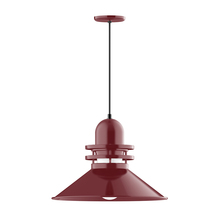 Montclair Light Works PEB152-55-C11 - 20" Atomic shade, pendant with Gray and Yellow Dot Fabric Cord and canopy, Barn Red
