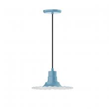 Montclair Light Works PEB158-54-C23-G05 - 12" Radial shade, pendant w/ red & white zig zag fabric cord & canopy, clear glass & cast guard