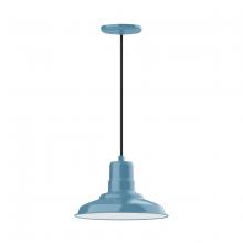 Montclair Light Works PEB182-54 - 12" Warehouse shade, pendant with black cord and canopy, Light Blue