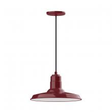 Montclair Light Works PEB183-55-C22-W14 - 14" Warehouse shade, pendant with white and gray dot fabric cord and canopy, wire grill, Barn Re