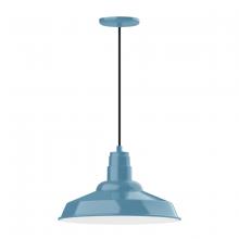 Montclair Light Works PEB184-54-C23 - 16" Warehouse shade, pendant with red and white zig zag fabric cord and canopy, Light Blue