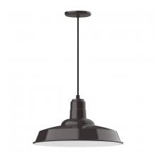 Montclair Light Works PEB185-51-C22-G05 - 18" Warehouse shade, pendant w/ white & gray dot fabric cord & canopy, clear glass & cast guard