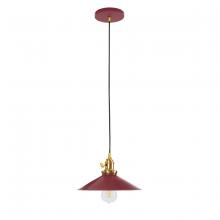 Montclair Light Works PEB404-55-91-C20 - 10" Uno Pendant, white solid fabric cord with canopy, Barn Red with Brushed Brass Hardware