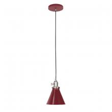 Montclair Light Works PEB405-55-96-C02 - 6" Uno Pendant, black solid fabric cord with canopy, Barn Red with Brushed Nickel Hardware