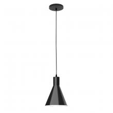 Montclair Light Works PEB416-41-C22 - 8" Jerome shade, white and gray dot fabric cord with canopy, Black