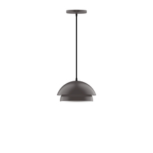 Montclair Light Works PEBX445-G15-57-C24 - 10" Nest Pendant w/ 6 inch white opal glass globe, cool tweed fabric cord w/ canopy, Bronze Matt
