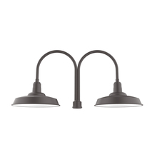 Montclair Light Works POB185-57-G05 - 18" Warehouse shade, 2-light post top mount with clear glass and cast guard, Bronze Matte