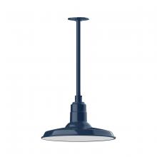 Montclair Light Works STA183-50-W14 - 14" Warehouse shade, stem mount pendant with wire grill, Navy