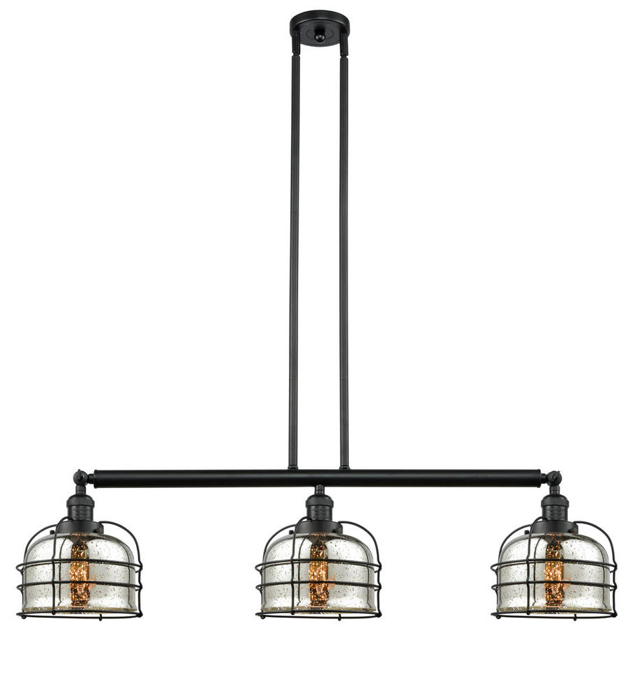 Bell Cage - 3 Light - 42 inch - Matte Black - Stem Hung - Adjustable Island Light