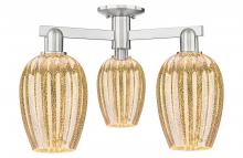 Innovations Lighting 716-3F-SN-G457-6ME - Preston Flute - 3 Light - 6 inch - Brushed Satin Nickel - Semi-Flush Mount