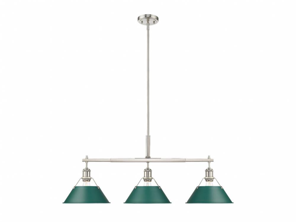 Orwell 3-Light Linear Pendant in Pewter with Pine Green