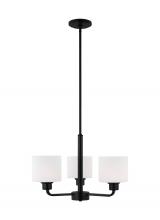 Generation-Seagull 3128803EN3-112 - Canfield indoor dimmable LED 3-light chandelier in midnight black finish and etched white glass shad