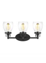 Generation-Seagull 4414503-112 - Belton transitional 3-light indoor dimmable bath vanity wall sconce in midnight black finish with cl