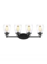 Generation-Seagull 4414504-112 - Belton transitional 4-light indoor dimmable bath vanity wall sconce in midnight black finish with cl