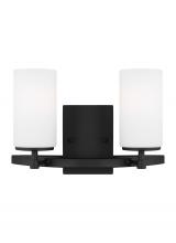 Generation-Seagull 4424602EN3-112 - Alturas indoor dimmable LED 2-light wall bath sconce in a midnight black finish and etched white gla
