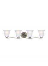 Generation-Seagull 4439004EN3-962 - Emmons traditional 4-light LED indoor dimmable bath vanity wall sconce in brushed nickel silver fini