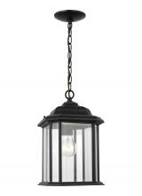 Generation-Seagull 60031-12 - Kent traditional 1-light outdoor exterior ceiling hanging pendant in black finish with clear beveled