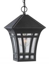 Generation-Seagull 60131-12 - Herrington transitional 1-light outdoor exterior hanging ceiling pendant in black finish with clear