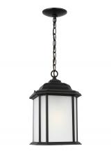 Generation-Seagull 60531-12 - Kent traditional 1-light outdoor exterior ceiling hanging pendant in black finish with satin etched