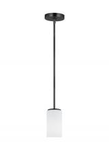 Generation-Seagull 6124601EN3-112 - Alturas indoor dimmable LED 1-light mini pendant in a midnight black finish and etched white glass s