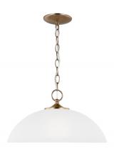 Generation-Seagull 6516501EN3-848 - Geary traditional indoor dimmable LED 1-light pendant in satin brass with a satin etched glass shade