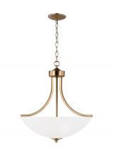 Generation-Seagull 6616503EN3-848 - Geary traditional indoor dimmable LED medium 3-light pendant in satin brass with a satin etched glas