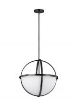 Generation-Seagull 6624603EN3-112 - Alturas indoor dimmable LED 3-light pendant in a midnight black finish and etched white glass shades